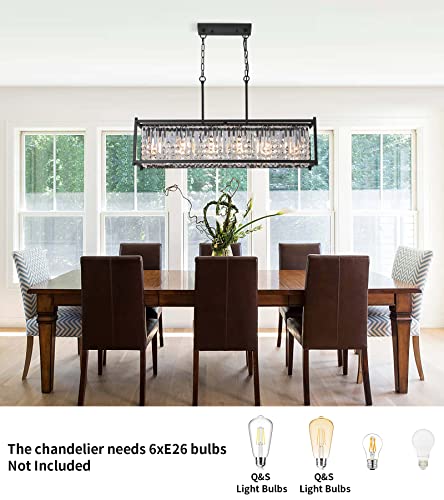 Q&S P2016-6BK Modern Crystal Chandelier For Dining Room,Black Rectangular Farmhouse Industrial Pendant 6 Lights For Kitchen Island Bar Living Room Pool Table L37.5 Ul Listed thumb #4