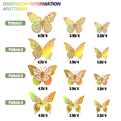 Saoropeb 3D Butterfly Wall Decor 48 Pcs 4 Styles 3 Sizes-Butterfly Birthday Decorations&Butterfly Party Decorations&Butterfly Cake Decorations-Removable Gold Butterfly Decorations (Laser Gold) #TOP6