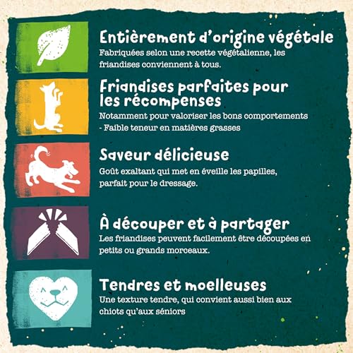 Benevo Vegane Hundekauartikel (20 Stück, 180 g), leicht zu zerreißen und zu teilen, kaltgepresste Trainings-Leckerlis, frei von Fleisch, Milchprodukten und Soja, vegetarisch, hypoallergen,