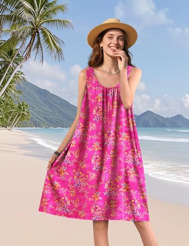 Image of YESNO Summer Dresses for Women Casual Boho Floral Sundresses Sleeveless Scoop Neck Beach Tank Dresses EVS
