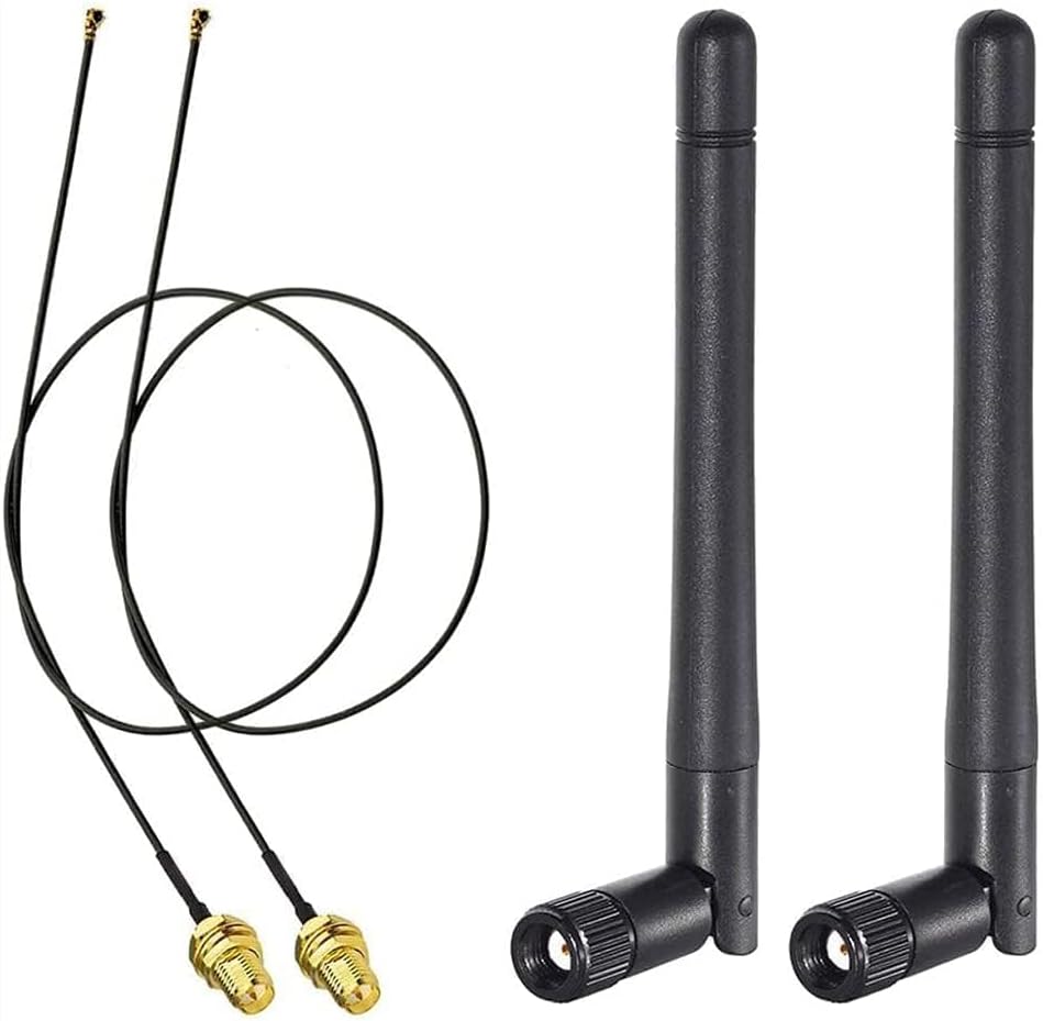 Bingfu M.2 WiFi Antenna 2.4GHz 5GHz 5.8GHz 3dBi MIMO RP-SMA Male (2-Pack) + 2 x 12 inch Ngff Ipex4 to Rp-SMA Cable for M.2 NGFF Intel Wireless Network Card WiFi Adapter Laptop