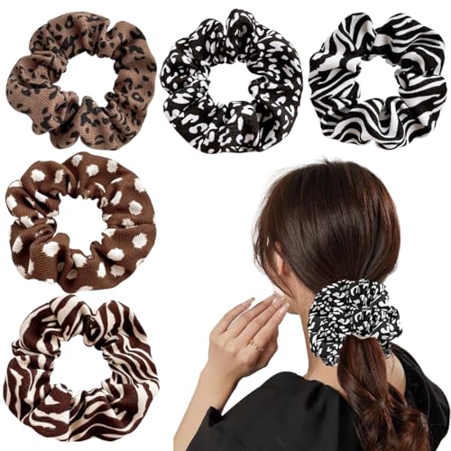 5 Piezas Coleteros de Satén Coleteros de Seda, Coleteros de Imprimé Léopard, Coleteros Pelo Mujer Scrunchies para Pelo Lazos Chica Suave Gomas Scrunchies, Elásticas, Suaves Y Durables