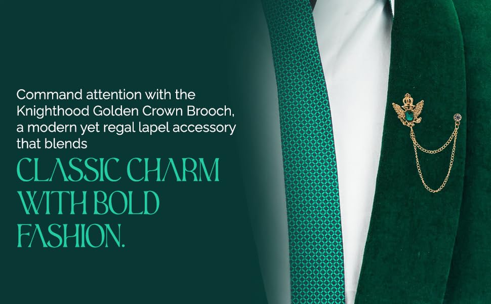 Knighthood Men's Golden Crown Stone With Hanging Chain Brooch Golden Crystal Suit Stud Lapel Pin Vintage Rhinestone Wedding Pin4