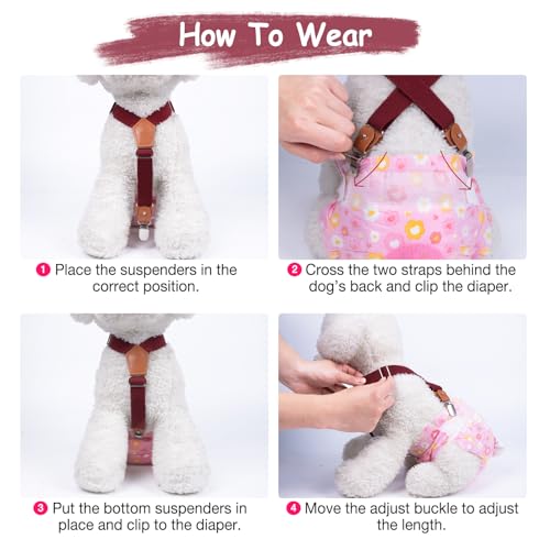 Image of Pet Soft Dog Suspenders 2 Pieces Female Dog Diaper Suspenders for Dogs Diaper Keeper Suspender for Dogs Skirt, Doggy Dress (Brown & Burgundy, M /L)