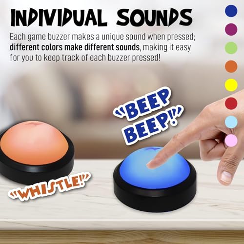 Image of Teacher's Choice Light Up Game Buzzer System, Displays The Winning Player Loud, Unique Sounds for Each Buzzer, Great for Trivia Games, Family Feud, Jeopardy (8 Pack)