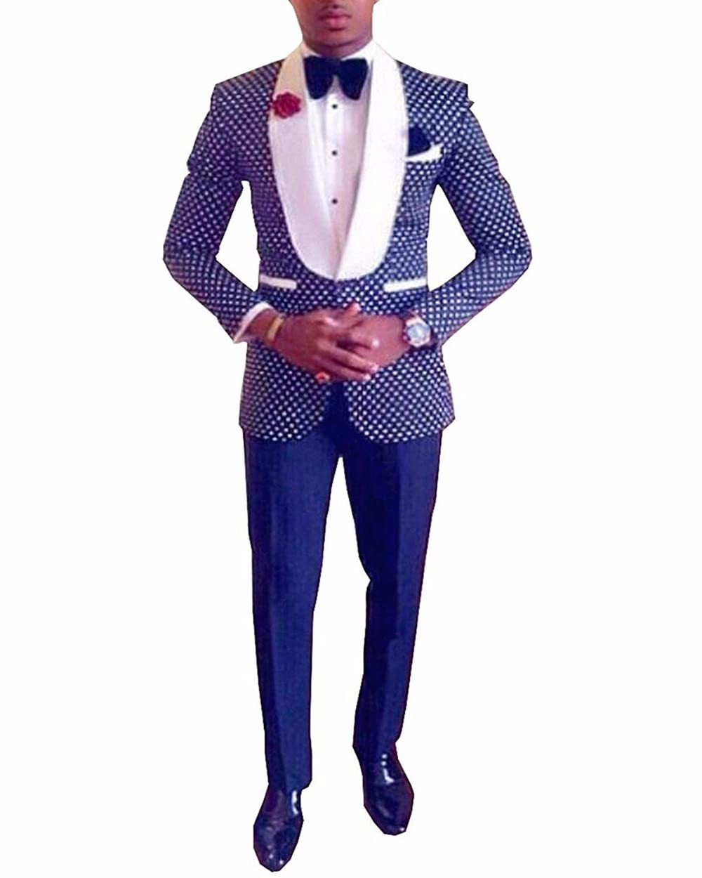 Uomo Pois Vestito Scialle Risvolto Giacca Pantaloni Business Casual Monopetto Smoking