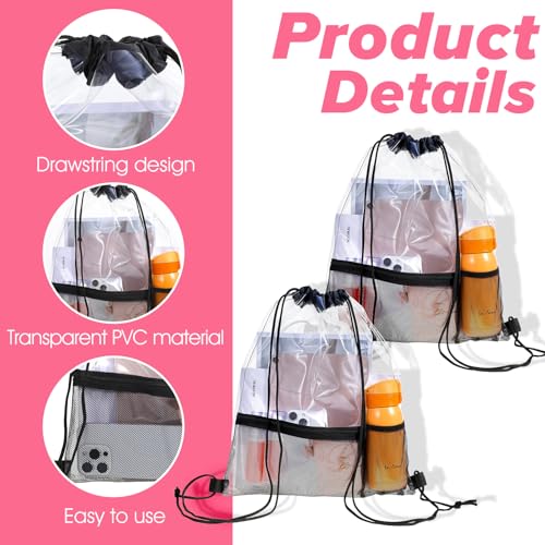 Bremorou Clear Drawstring Backpack 2 Pack Clear Drawstring Bag Stadium Approved See Through Transparent Pvc Backpack, Stadium Approved For Concerts Sports Travel And Work (Black)3