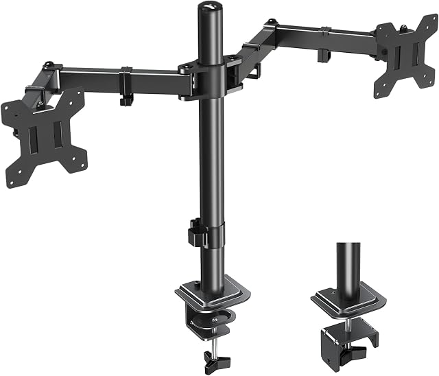 Amazon Brand - Eono Dual Monitor Arm Desk Mount Height Adjustable PC Monitor Stand Mount Fits Most Monitors up to 32" with VESA 75x75 and 100x100mm, Full Motion Double Arm Monitor Desk Mount PL02