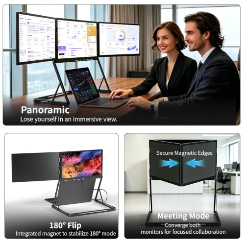 Image of 14 inch Laptop Screen Extender, Quad Monitor FHD 1080P HDR Portable Triple Monitor for 11-17.3 inch Laptops, Full Aluminum IPS Foldable Display with 360 Rotation, USB-C & HDMI for Windows and Mac(Drive Need)