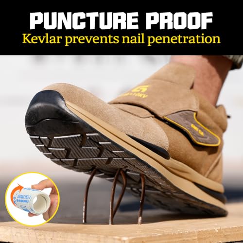 Image of GLANOUDUN Steel Toe Boots for Men, Welding Work Boots with Puncture-Resistant Midsole, High Top Hook and Loop Safety Footwear for Welding Workshop Construction Warehouse Factory