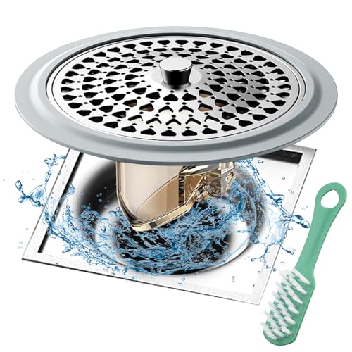 HENGBIRD Rejilla desague Ducha con Cepillo para Zapatos, colector de Pelo de Ducha de Acero Inoxidable, colador de Pelo a Prueba de olores para bañera, colador de Pelo de Ducha cepillos domésticos