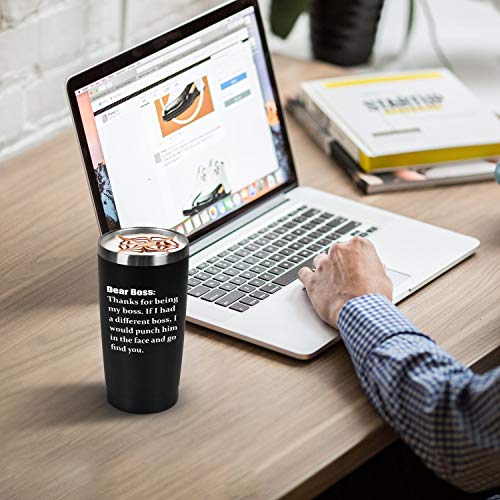 Bosses Day Thank You For Being My Boss Travel Tumbler, 20 Oz Funny Stainless Steel Tumbler With Lid, Unique Boss Travel Tumbler For Women Men Boss Manager Director Employer, Black #TOP3