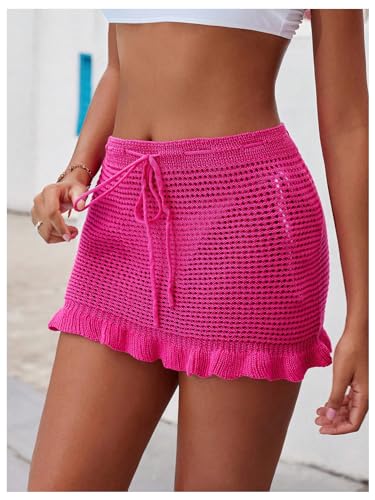 Milumia Women's Crochet Hollow Out Tie Front Ruffle Hem Cover Up Skirts Beach Mini Skirts4