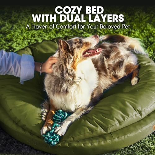 Image of ClevaHome Orthopedic Dog Bed for Large Dogs, 42 inches Dual Layer Water Repellent Round Pet Bed with Washable Cover Nonslip Bottom (Olive Branch)