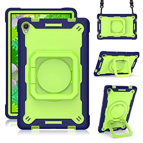 DINGGUAGUA Funda Infantil para Lenovo Tab P11 (TB-J606) / P11 Plus (TB-J616) 11" 2021 Carcasa Robusto, con Soporte Giratorio de 360° y Correa para el Hombro,Azul Verde Cover