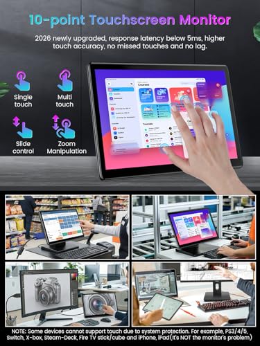 Image of 13.3'' Portable Touch Screen Monitor,HDMI VGA USB-B for PC MacBook (dark) | 10-point touch,Quick response,Dual-Speaker,178viewing angle,400nits,2000:1,VESA,72%NTSC,IPS,Phone PS Xbox