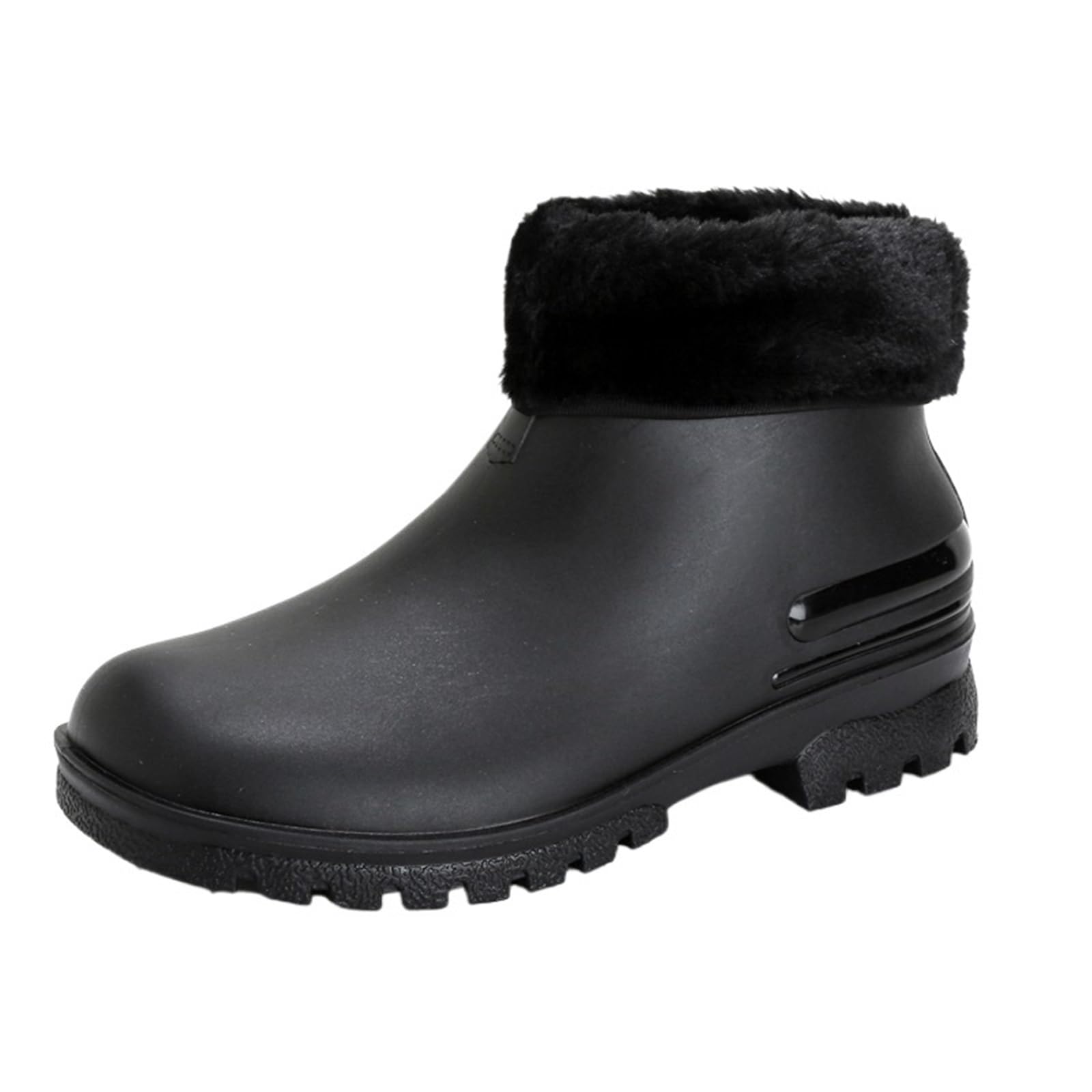Stivali da Pioggia da Uomo Stivali da Lavoro in Gomma Impermeabili Scarpe comode da Passeggio for Uomo Stivali Corti per i Giorni di Pioggia(Black-Fur,44)