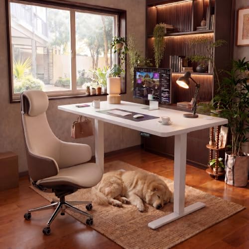 Image of Furmax Electric Height Adjustable Standing Desk Large 48 x 24 Inches Sit Stand up Desk Home Office Computer Desk Memory Preset with T-Shaped Metal Bracket, White