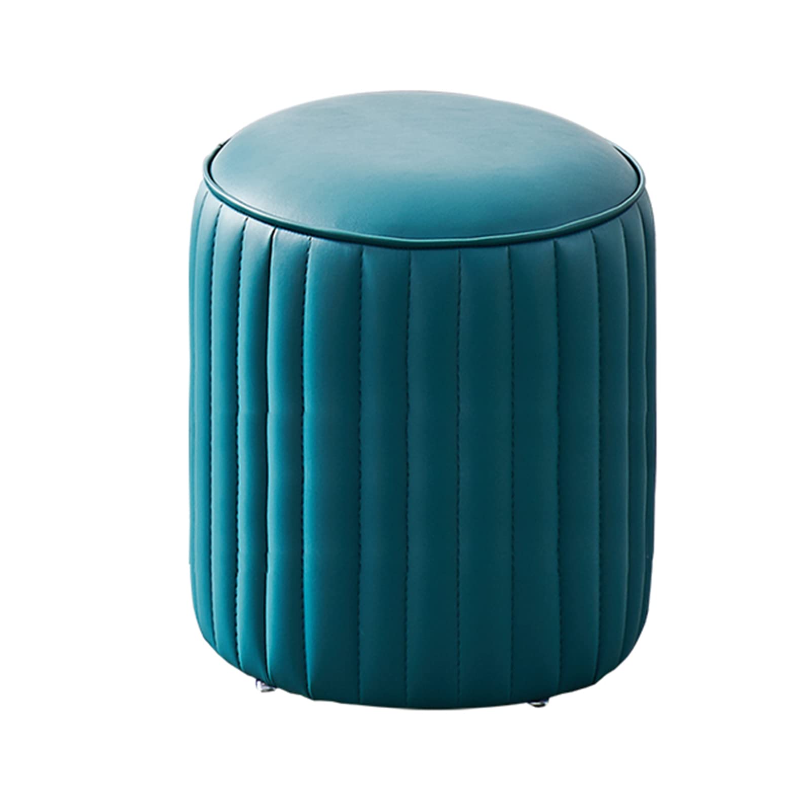 Pouf moderne rond en cuir bleu, petit tabouret rembourré de salon et chambre