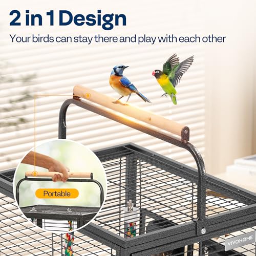 image for VIVOHOME 19 Inch Wrought Iron Bird Travel Carrier Cage for Parrots Con