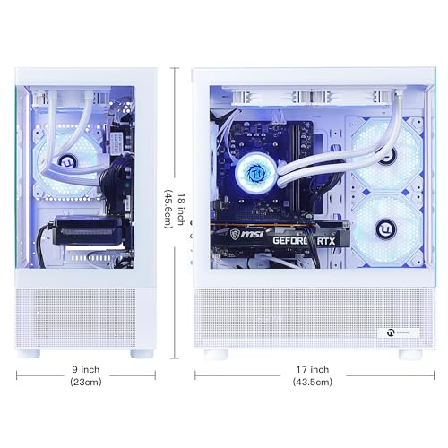Image of NINGMEI Gaming PC Desktop Computer, Ryzen 7 5700X Gaming Desktop Computer, 32GB RAM 1TB NVMe SSD, GeForce RTX 5060 8GB, Prebuilt Tower PC with Liquid Cooling, 650W PSU, Windows 11 Home, White