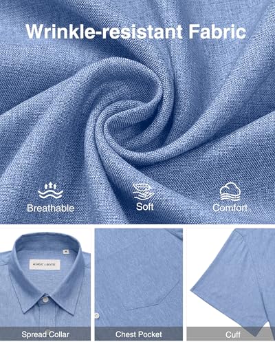 Image of Alimens & Gentle Mens Linen Shirts Short Sleeve Button Down Shirts Wrinkle Free Casual Vacation Beach Summer Tops