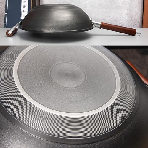 Wok de hierro fundido sin recubrimiento con tapa de madera 30 cm miniatura 5