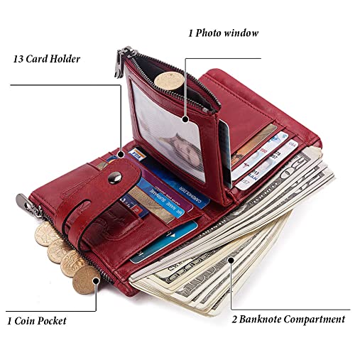 Image of boshiho Genuine Leather Bifold Chain Wallet for Men RFID Blocking | Heavy Duty Steel Anti-Theft Chain & 2 Zipper Coin Purse. Perfect for Bikers, Daily Commute, Gift for Dad /Husband