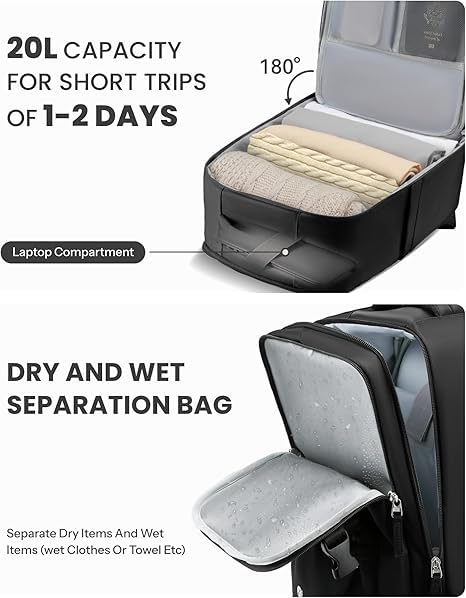 LUGGEX Ryanair Handgepäck Rucksack 40x20x25 cm - Reiserucksack für Handgepäck unter dem Sitz im Flugzeug - 20L Kleine Handgepäcktasche für 14 Zoll Laptop, für Damen und Herren, Weekender, Schwarz