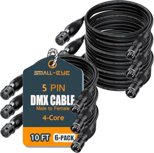 Image of SMALL-EYE 5 Pin DMX Cables 10 ft 6 Pack, 4-Core Male to Female | 116Ω Optimized Impedance, Stable Signal Transmission, Reliable Connector Fit, Professional Lighting Systems