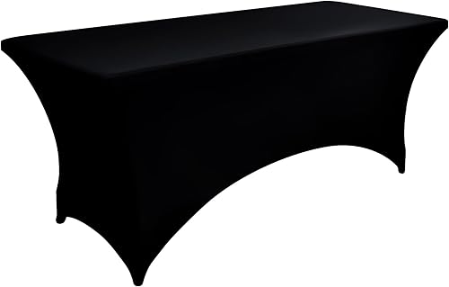 Miniatura 9 de Paquete de 2 Cubiertas de Mesa de Spandex Negro de 6 pies para Mesas Plegables Rectangulares Estándar - Manteles Elásticos Resistentes a las Arrugas