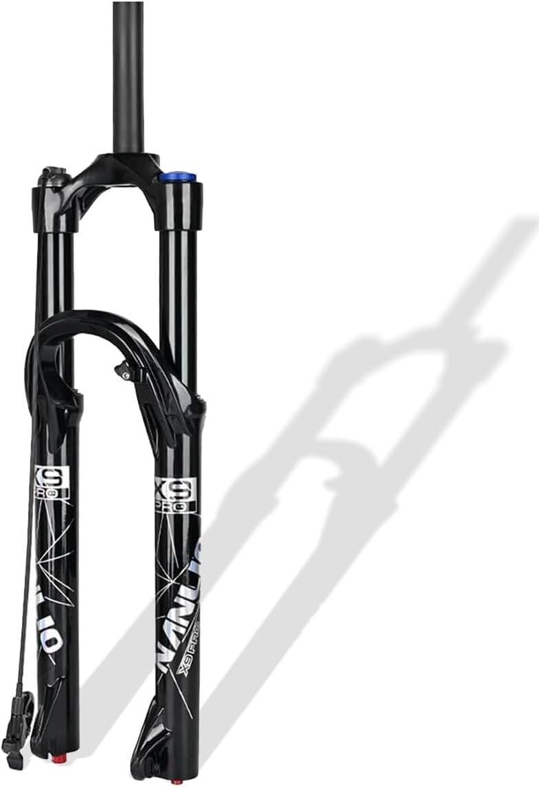 AZQOHMIS 26/27.5/29 Inch Mountain Bike Air Suspension Fork, 140mm Travel, 1-1/8" Straight/Tapered Steerer, 9x100mm QR, Disc Brake, Manual & Remote Damping Adjustment B,26in