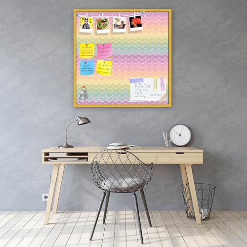 Image of ArtzFolio Wavey | Bulletin Board Notice Pin Board | Vision Soft Board Combo with Thumb Push Pins & Sticky Notes | Golden Frame | 28 x 28 inch (71 x 71 cms)