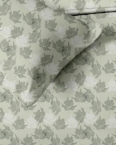 Image of Trance Home Linen Pure 100% Cotton 144TC Printed Single Fitted Bedsheet with 1 Pillow Cover (78 x 36 inch, Fern Paradise Green)