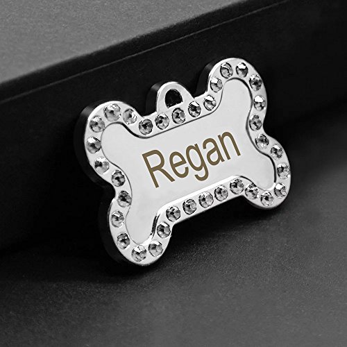 Didog Rhinestone Custom Pet Id Tags, Bone Shape,Free Engraved And Gifts,Bone Shape,White #TOP1