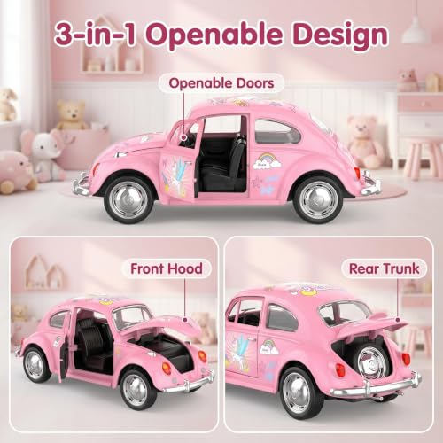 Carrito Beetle rosa 1:36 con luces y música para niñas miniatura 2