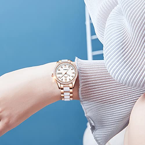 Image of OLEVS Automatic Watch for Men Self Winding Mechanical Calendar Waterproof Watch Stainless Steel Dress Luminous Luxury Business Wrist Watches, White-6637, Modern