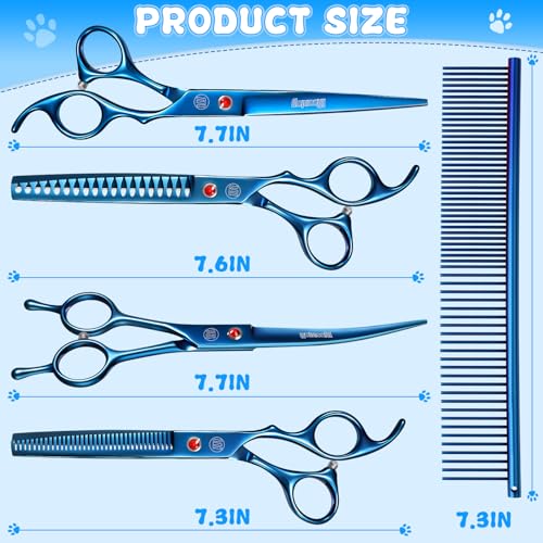 Image of Moontay Professional Dog Grooming Scissors Set, 7 /8 Inch Curved & Thinning Shears with Grooming Comb