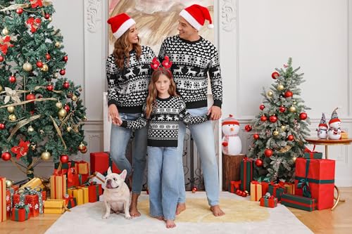 Image of Totatuit Family Matching Christmas Sweater Round Neck Reindeer Snowflakes Ugly Knitted Sweater Pullover for Men Women
