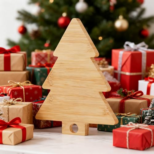 2 pcs tabla de cortar con forma de árbol de Navidad de bambú miniatura 5