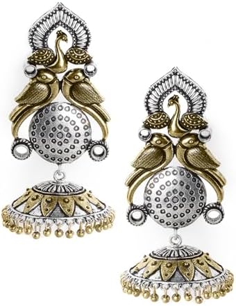 Rubans Oxidised Dual Tone Peacock Ghungroo Jhumka For Women Festive