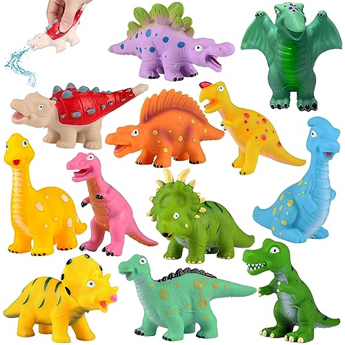 12PCS Dinosaur Bath Toys Mold Free Baby Bath Squirt Toys for Toddlers 3, Rubber Dino Toys for Kids 3-5 Baby Shower Pool Toys Bathtub Pool Toys Christmas Birthday Gifts for Kids 4-8(Squirter)