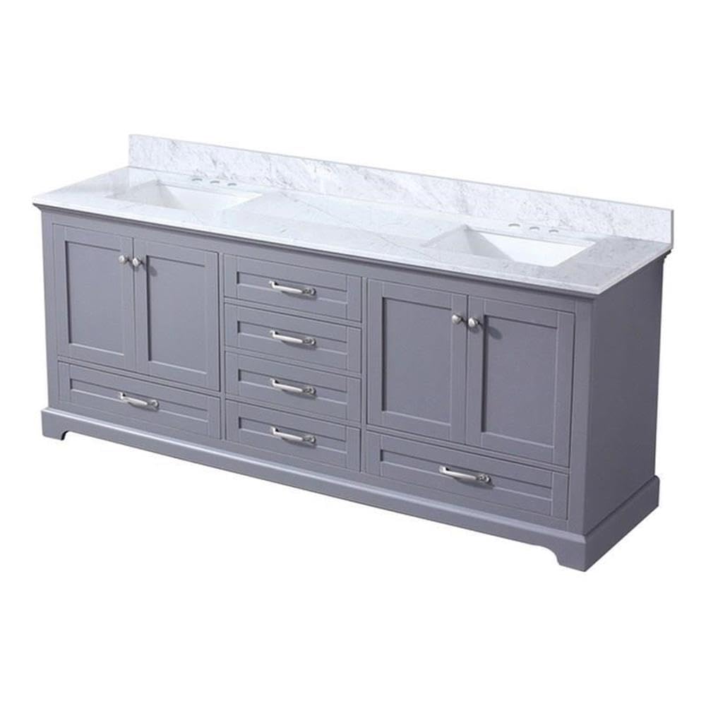 Lexora Home Dukes 80" Carrara Marble Top Double Vanity with Sinks in Dark Gray