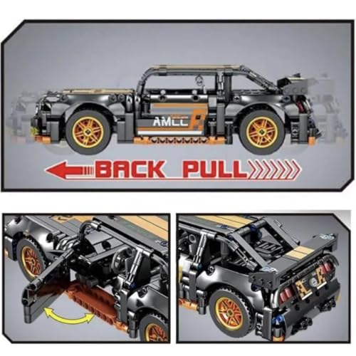 Image of 1:18 Scale Racing Pull-Back Supercar Building Blocks Set | Car Model Kit with Gold Sport Rims | DIY Construction Toy,Compatible with Major Bricks,Ideal Gift for Kids (1:18 Orange Mustang [520pcs])