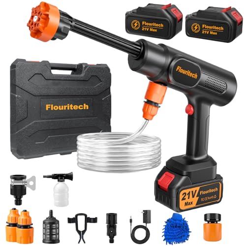 Flouritech Cordless Pressure Washer, 1200 PSI Battery Powered Pressure Washer with 6-in-1 Nozzle, Portable Handheld Power Washer Cleaning Tool for Car Wash, Garden, Patio, Home