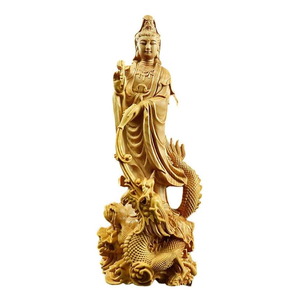 ZHIDAISHI Feng Shui Buddha StatueBoxwood Buddha Statue Ornaments Solid Wood Carvings for Home Worship Guanyin Ornaments Wood Carving Ornaments