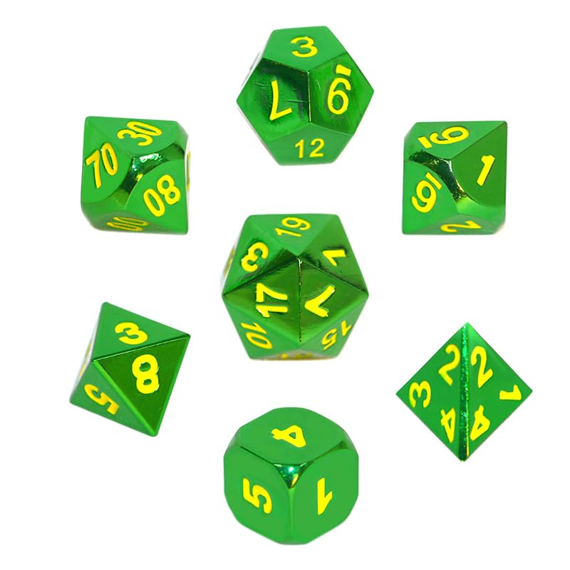 Jeu de dés REBEL RPG - Métal - Vert avec numéros Jaunes