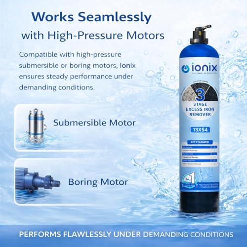 Image of Ionix Excess Iron Remover - 3-Stage Single Vessel Water Treatment System | Multiport Valve for Easy Cleaning | 13 inchx54 inch Compact Design | DIY Installation | Hard Water, Sediment, and Scaling Solution