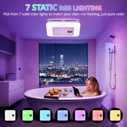 Ventilador de Extracción para Baño VallisCo con Altavoz Bluetooth, Luz RGB y Control Remoto, Ventilador Silencioso de Techo de 230 CFM, 3 Modos Dinámicos de Luz RGB, Iluminación Dimmable de 3000K–6000K, Luz Nocturna, Instalación Dual miniatura 5
