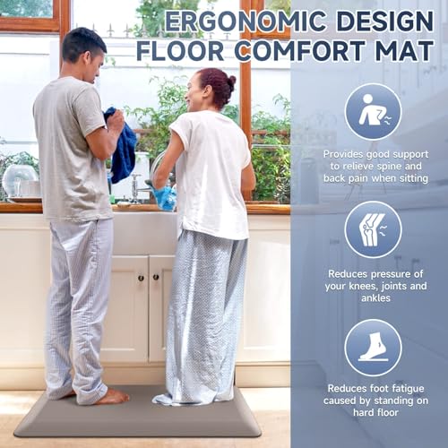 Image of StepRite 4 /5 Inch Thick Kitchen Mat Anti Fatigue Mat Kitchen Rugs Kitchen Decor Non-Slip, Stain & Water Resistant, Kitchen Mats Desk Mat for Kitchen, Office, Workshop, Khaki, 17'' x 28''